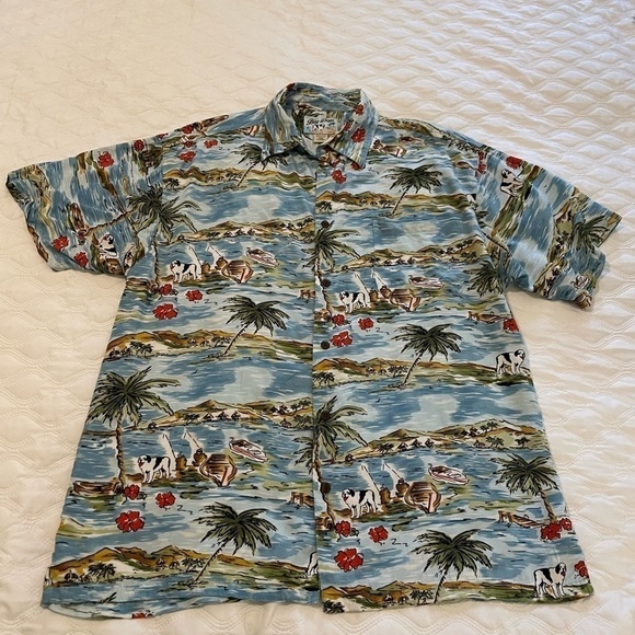VINTAGE 1990  BIG DOGS  Hawaiian button down size L. Awesome - Picture 1 of 6